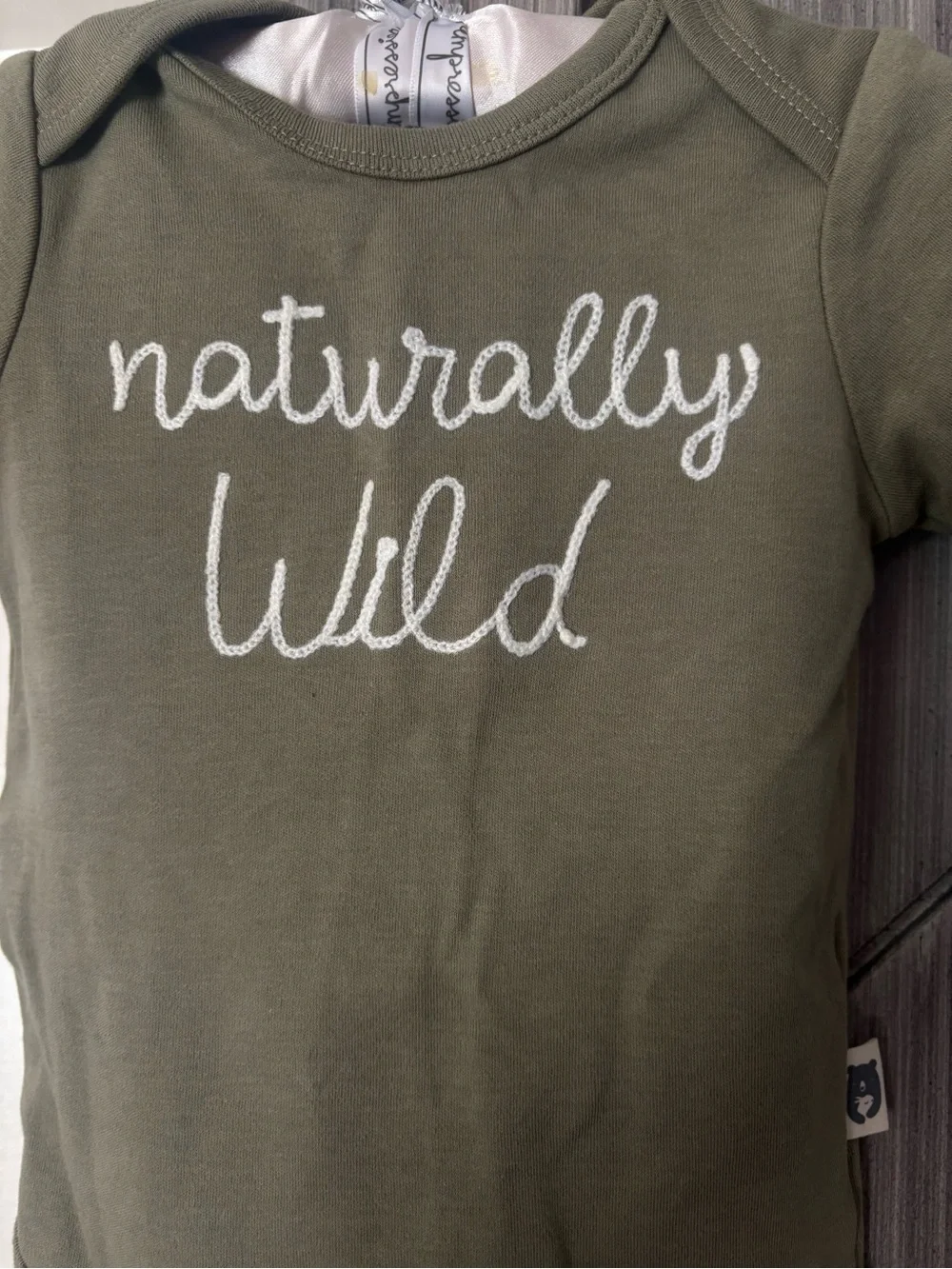 Rabbit + Bear Organic Cotton Naturally Wild Olive Onesie by Emily & Oliver 6-9 M